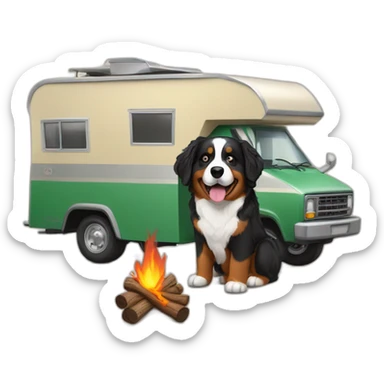 bernese mountain dog driving camper and wood-fire sticker