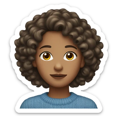 Brunette Girl wearing a blue sweater curly hair sticker