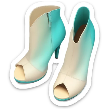 Realistic isolated top view of a pair of cream to pastel tiffany blue ombre cut out peep toe ankle bootie boots.  sticker