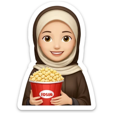 a hiịab holding a bucket of popcorn sticker