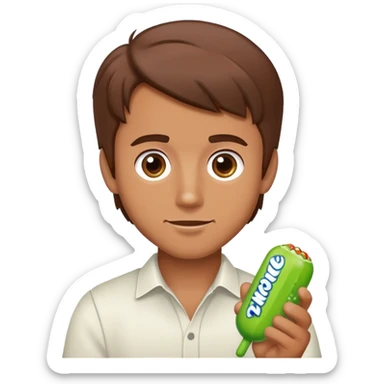 Wait but it's a cute man with brown hair, brown hair, and holding mike and ikes sticker