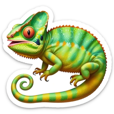 cinematic giant-tongue out chameleon-realistic emoji, mouth wide open with tongue out catching prey, -blending-with-vibrant-greenery.-detailed-scales-in-shifting-colors,-showing-the-chameleon’s-ability-to-camouflage.-soft-natural-light-highlights-its-texture.-light-background, zoomed into its face sticker