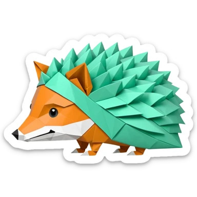 origami hedgehog half fox half hedgehog in color green mint rgb(168, 251, 211) the tail of fox A8FBD3 sticker