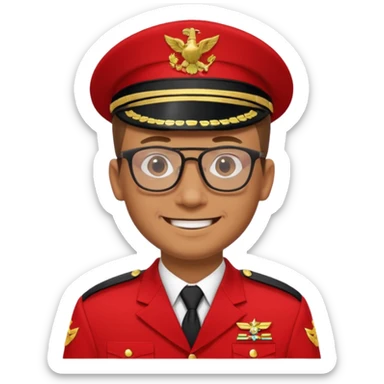 Smiling military man with glasses in red uniform sticker