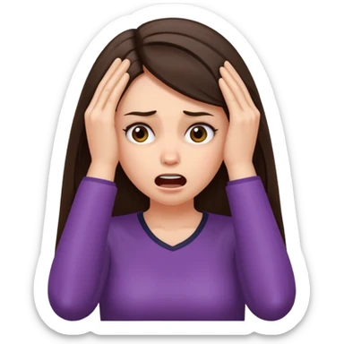 female pulling her hair with mad face, face palm, brunette sticker