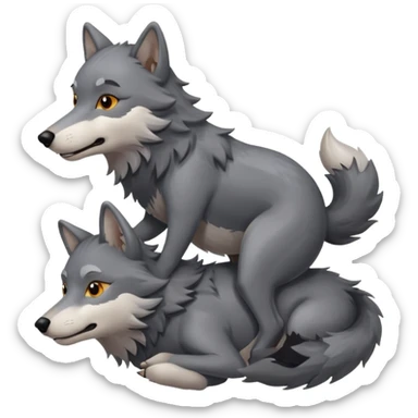 A wolf riding on the back of another little wolf sticker