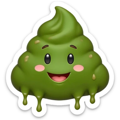 AI slop emoji full body green goopy shaped like poop emoji playful expression sticker
