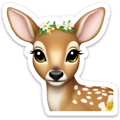 baby deer laying down with flowers in hair sticker