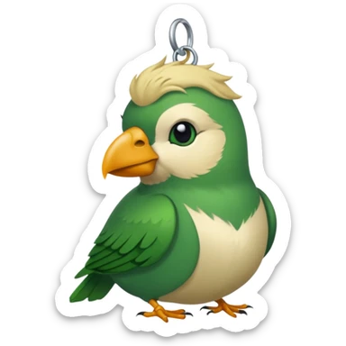 un oiseau classique vert avec un collier avec des breloque argentées et un poil blond qui fait une petite bouclette sur le front  sticker