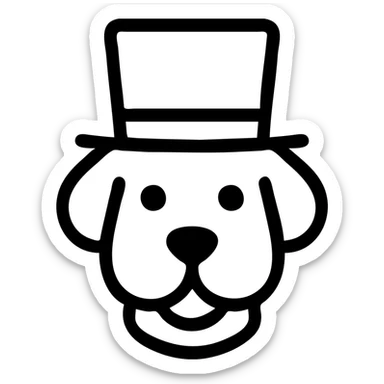 dog with a tophat, outlined icon, black lines, no fill sticker