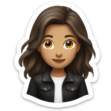 Girl with brown long hair and with black jacket sticker