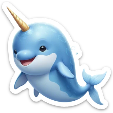Beautiful and Majestic Cute Narwhal Portrait Emoji, Head and body rendered in serene repose with a gentle, radiant smile, showcasing a streamlined, graceful form adorned with a luminous spiraled tusk and peacefully closed eyes, Simplified yet exquisitely endearing features, highly detailed, glowing with a soft, majestic ocean light, high shine, serene and utterly enchanting, stylized with an air of magical marine splendor, soft glowing outline, capturing the essence of a beautiful and majestic cute narwhal that embodies the quiet wonder of the deep blue! sticker