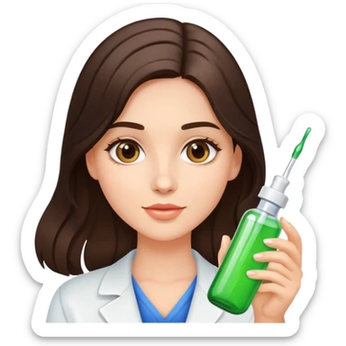A  brunette girl with a dropper bottle in her hand with a glow skin and shiny healthy hair  sticker