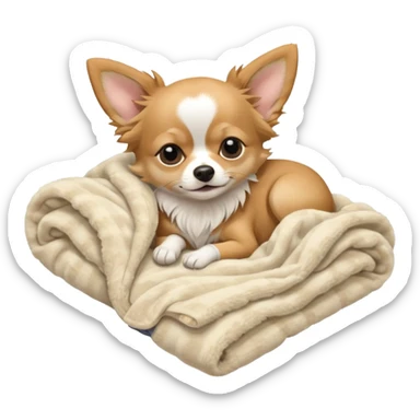 Long haired chihuahua, beige, white chest and socks, sleeping cutely under blanket sticker