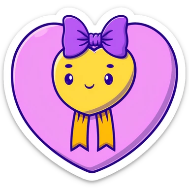 Purple heart with pink bow tied around it sticker