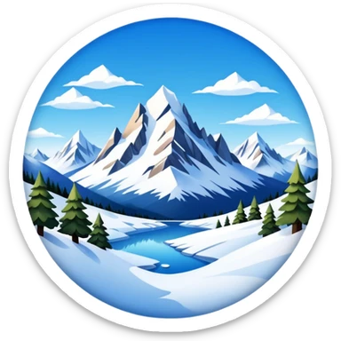 a snowy mountain landscape with high peaks and a clear sky, fish eye lens effect sticker