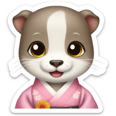 a baby otter face wearing traditional korean hanbok sticker