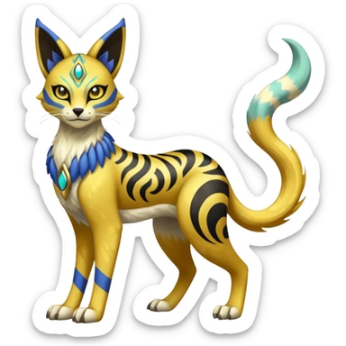 Tribal Exotic Meloetta-Bastet-Lombax-Renamon-Protogen-Palkia-hybrid-fusion-Fakémon-creature, full body sticker