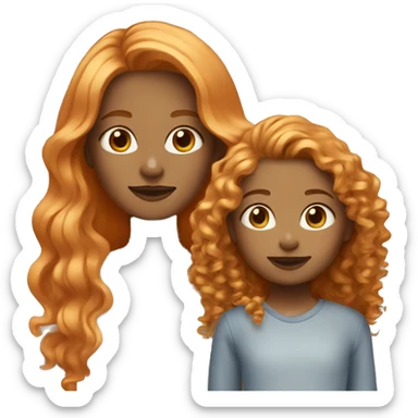 Girl with light copper orange long hair with daughter that has curly light brown blonde hair sticker