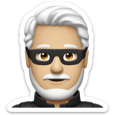 white haired man with black blindfold on using red and blue crayons sticker