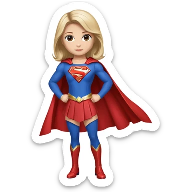 Supergirl superhero full body, blue suit with red cape and S emblem sticker
