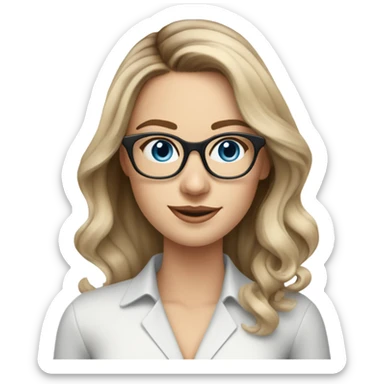 Shoulder length Balayage pale beautiful corporate woman with glasses and blue eyes holding phone  sticker