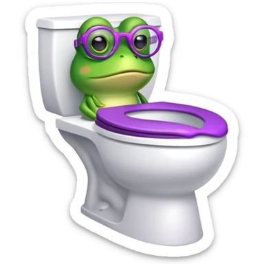 toilet with frog wearing purple glasses inside  sticker