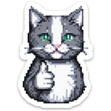 cat giving a thumbs up, icon style, stippling effect, 16-bit pixel art look sticker