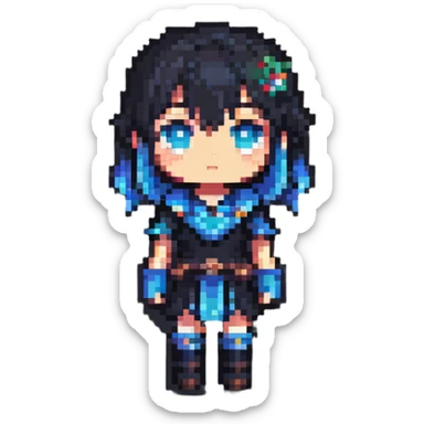 Aether from Genshin Impact in pixel art style, chibi proportions sticker