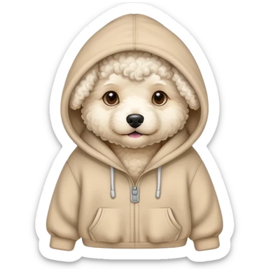 Small white curly haired dog with a comfy hoodie on sticker