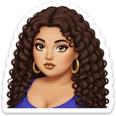 big plus size, tan skin, long dark curly hair, baddie,pretty, makeup, black eyeliner, long hair sticker
