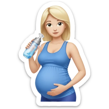 Woman blonde hair tank top blue leggings pregnant belly holding a pump  sticker