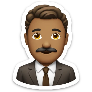 a man in a brown suit with a mustache and an undercut hairstyle sticker