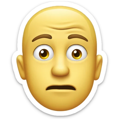 A yellow face with furrowed eyebrows looking upwards with thumb and index finger resting on its chin. Intended to show a person pondering or deep in thought sticker