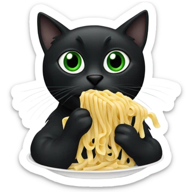 black Cat green eyes eating pasta sticker