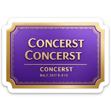 Purple beautiful Concert ticket with the word "CONCERT" inside sticker