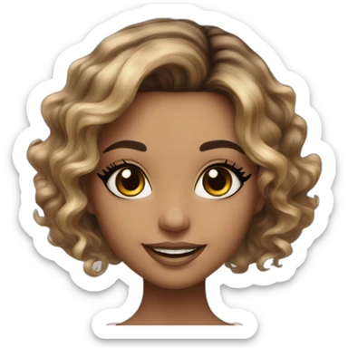 Beautiful girl smile face with balayage hair and with eyeliner and lashes sticker