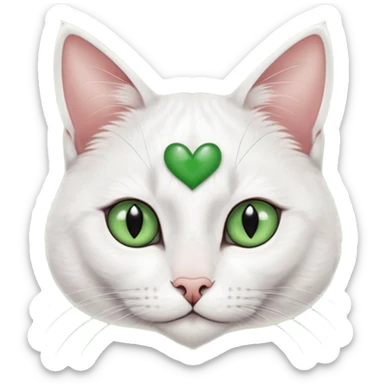 Haz una gata de ojos verdes la cara blanca con mancha negra en las orejas que agarra parte de la frente del lado der pero del iz va desde el ojo hasta la oreja la mancha, tiene la nariz negra en forma de corazón y todo lo que sobra de la cara, barbilla la nariz arriba y el lado de bigotes es blanca sticker