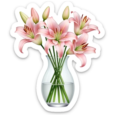 Bouquet light pink liliums in clear  vase sticker