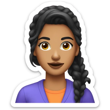 Tanned woman with long black hair dressed in Y2K preppy hair, makeup, and neon attire sticker