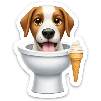 Dog eating ice cream on toilet bowl sticker