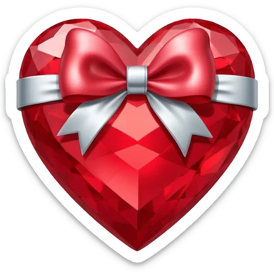 jeweled heart with a silver bow and heart pattern on the bow sticker