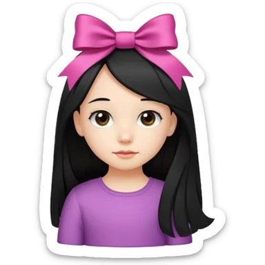 little girl with ribbon hairclip, long black hair sticker
