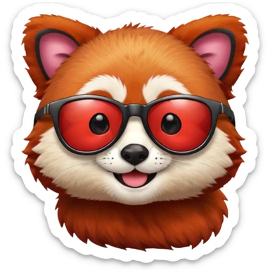 Make a logo of a red panda but instead of ginger fur, its fur is crimson red, and only the face, give the red panda shades and make it smile sticker