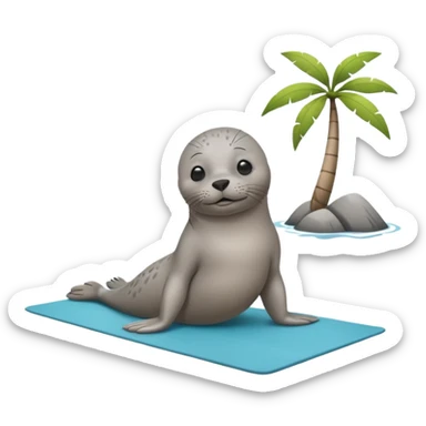 Seal doing pilates on a yoga mat on an island sticker