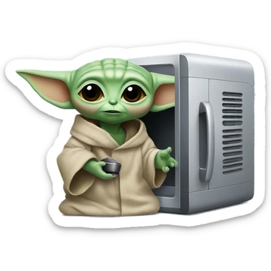 baby yoda holding a microwave sticker
