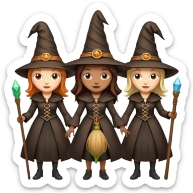 CUATRO  BRUJAS  CON ESCOBA Y VARITA MAGICA sticker