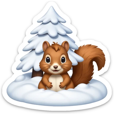 squirrel poking its head out of snow hill wearing christmas lights sticker