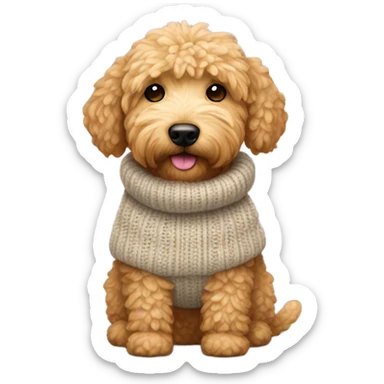 Mini golden doodle wearing a sweater sticker