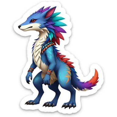 a colorful edgy cute vernid-sergal-fionbri-creature with tribal markings full body sticker